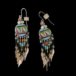 Hand Crafted Silver and Multicolor Beaded Earrings